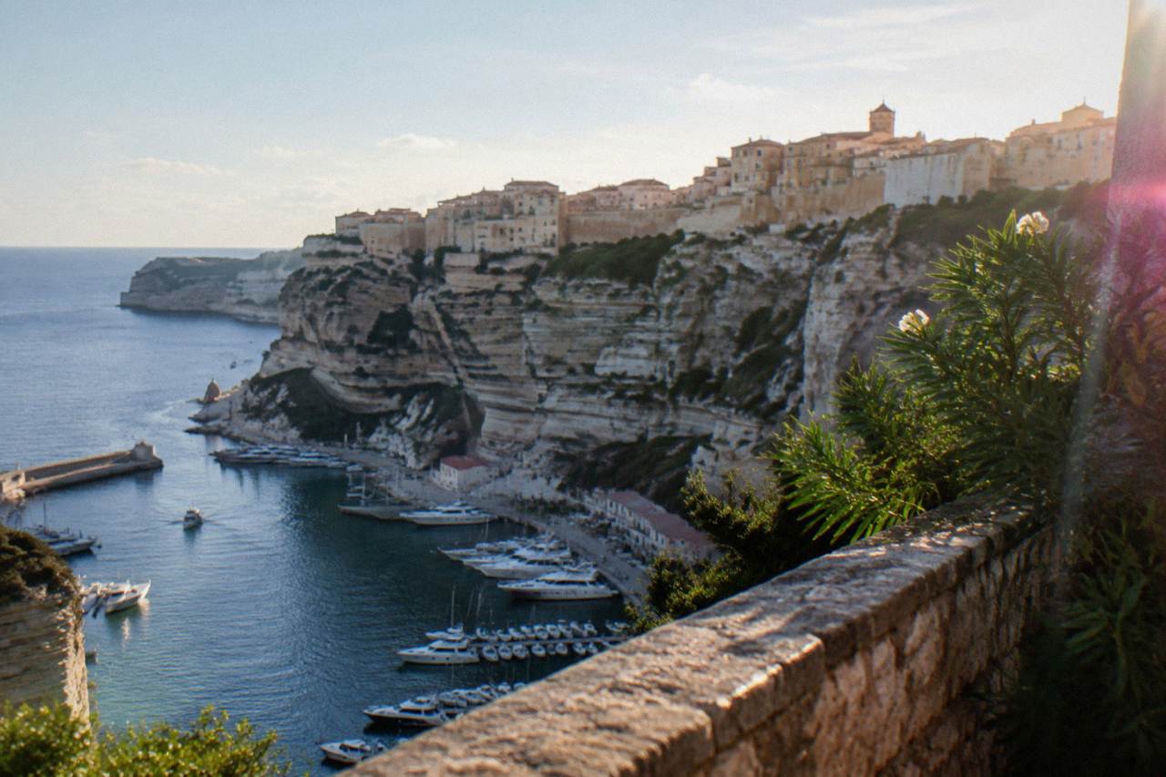 The limestone cliffs of Bonifacio rising above the sea at the southern tip of Corsica