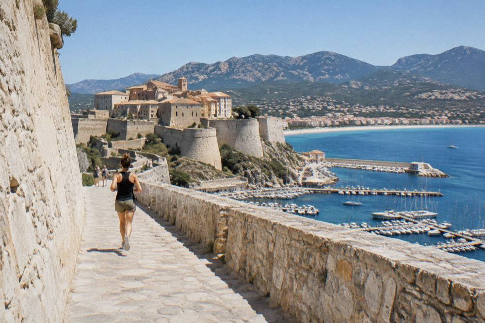 Calvi citadel and harbour in the Balagne, with the marina and the sea beyond the fortified walls
