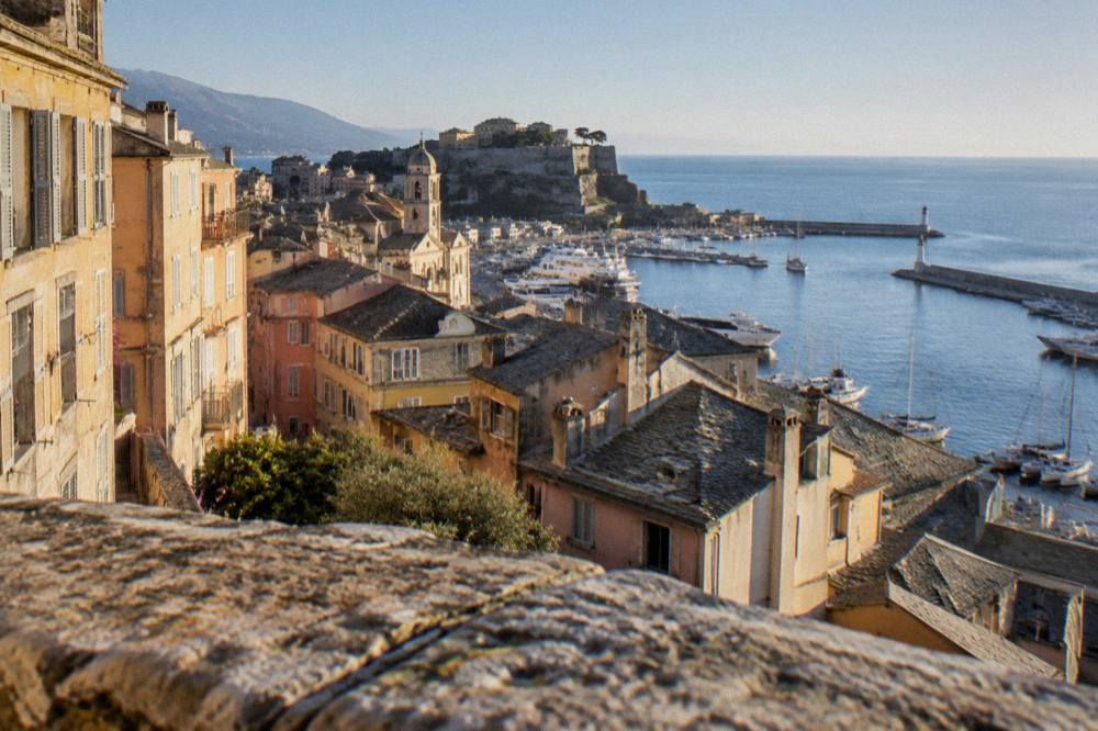 A viewpoint over the Bastia rooftops towards the sea and the Italian-influenced port architecture