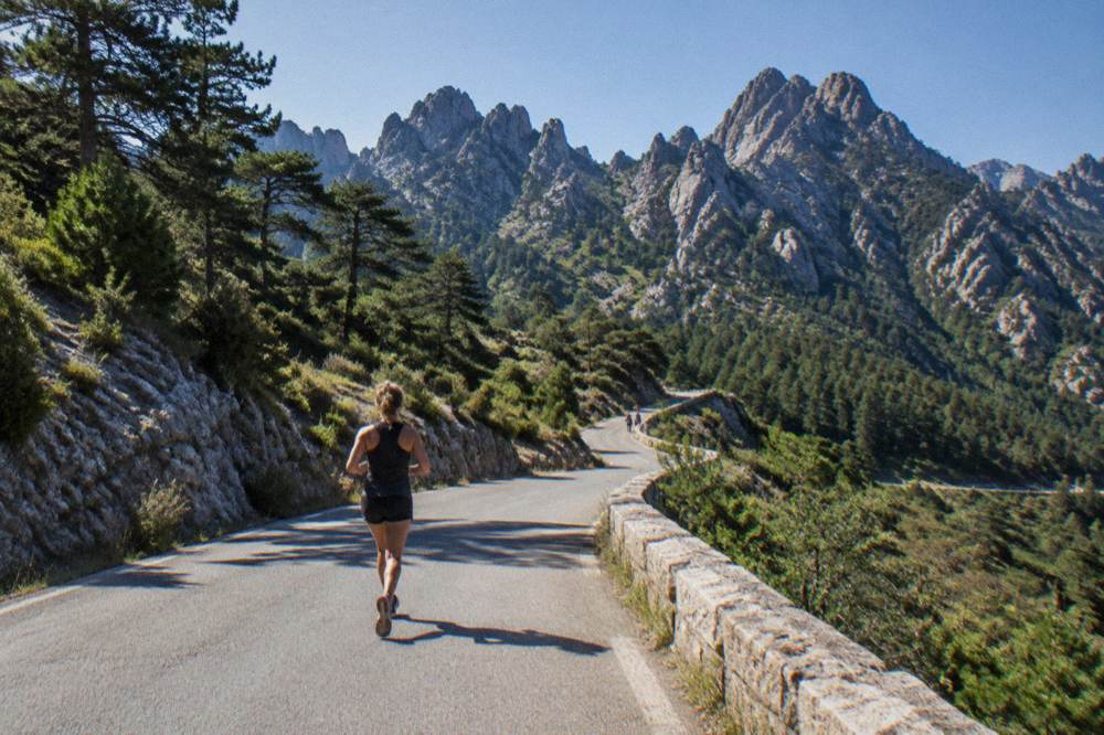 A winding mountain road through woods in eastern Corsica