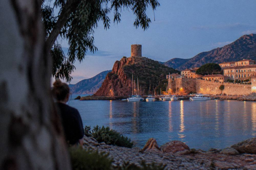 Evening light over the old town walls and marina of Porto Vecchio