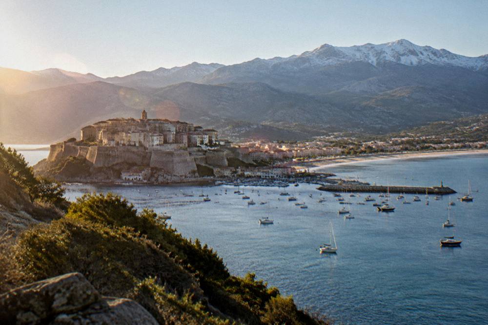 Wide view of the southern Corsican mountains under a clear sky