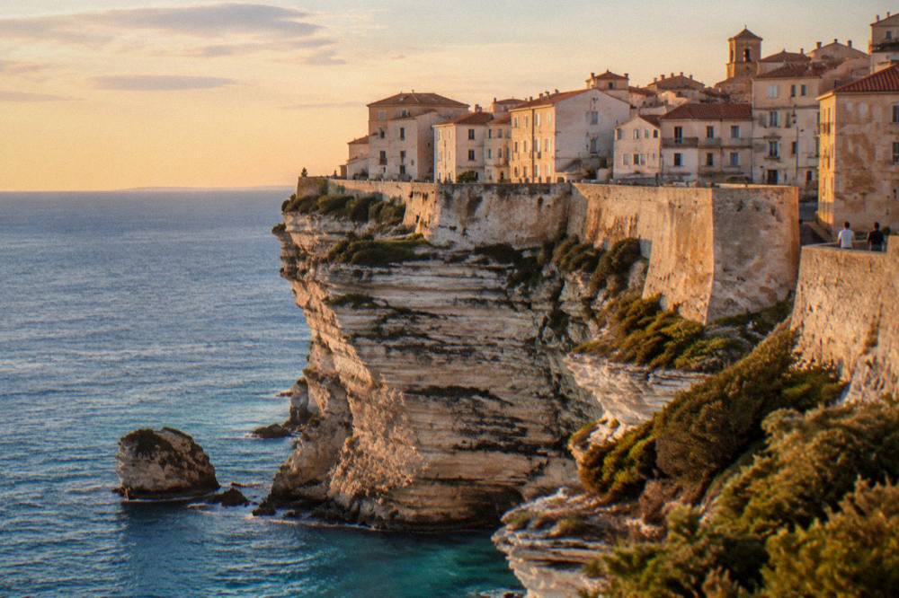 The southern tip of a limestone cliff above open sea at the end of the day
