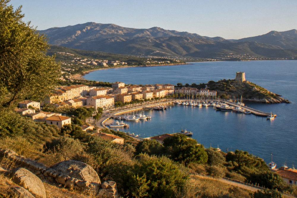The harbour town of Propriano seen from the hills of the Valinco in southern Corsica