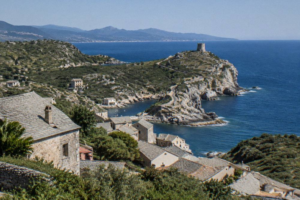 A view across the rooftops and coastline of southern Corsica