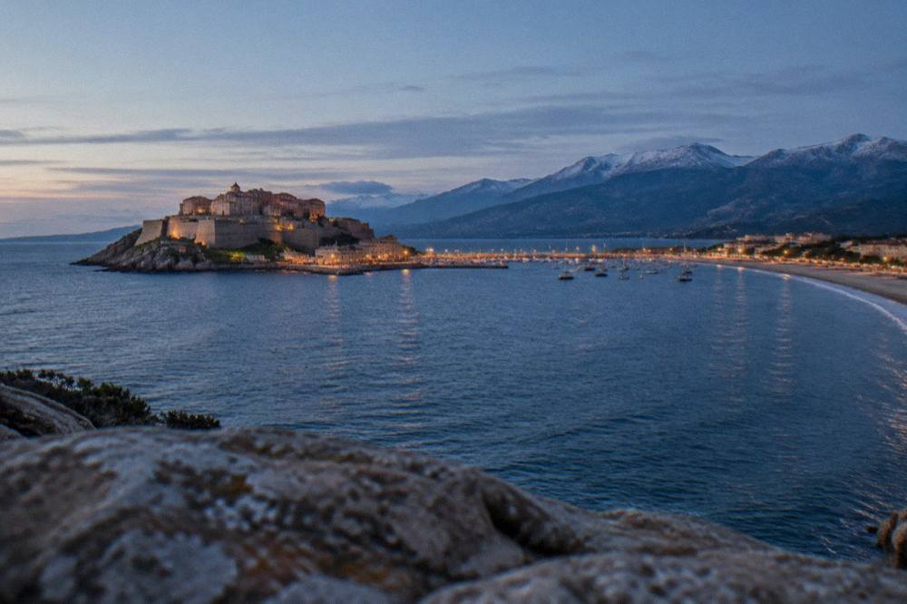 An evening view over the sea from the coast of Corsica near Calvi