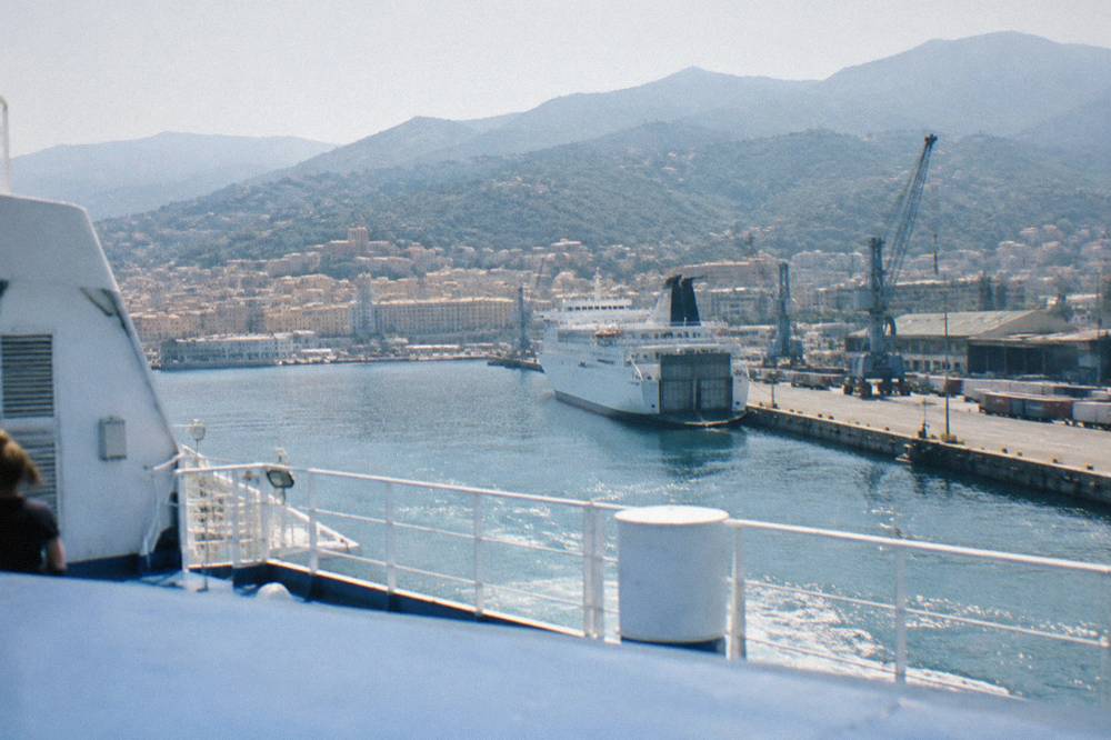 Ferrycrossing arriving into the port of Bastia seen from the upper deck