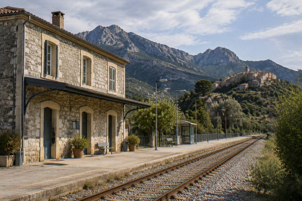 A hilltop village with stone houses above the Balagne coastline