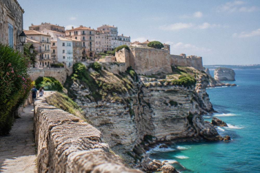 The citadel town of Bonifacio on white cliffs above the sea