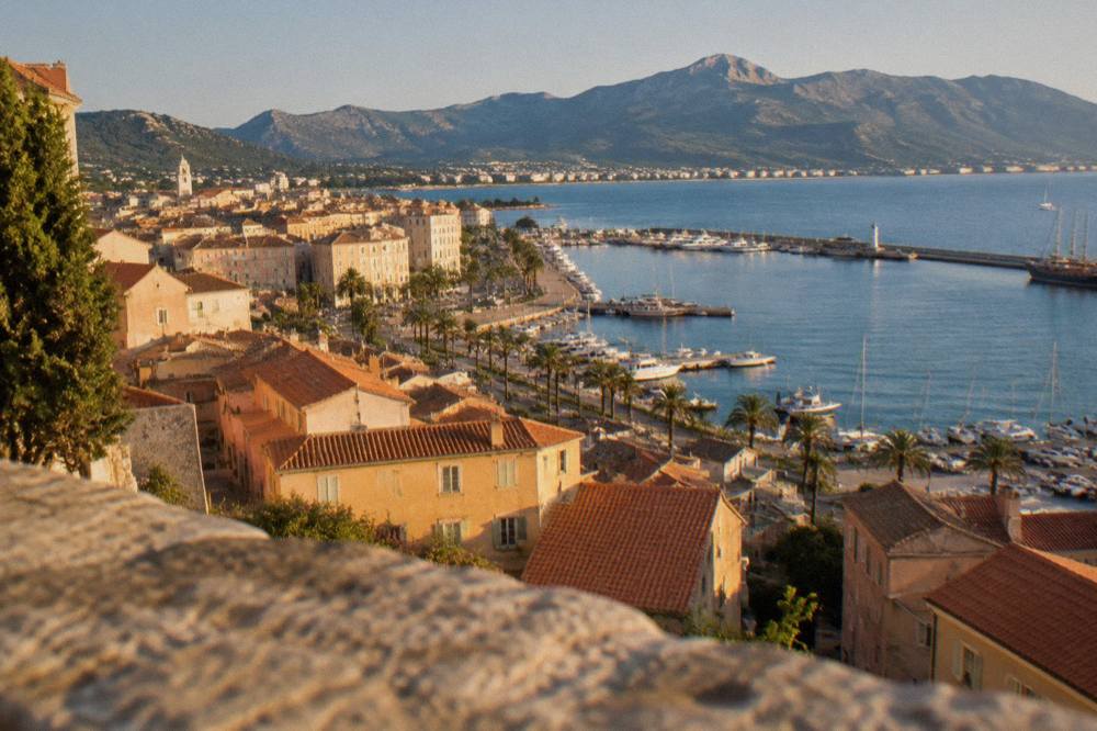 Aerial view of Ajaccio and its gulf on the west coast of Corsica