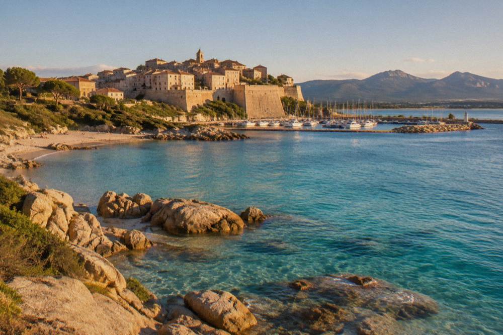 Turquoise water and granite rocks at a beach near Porto-Vecchio