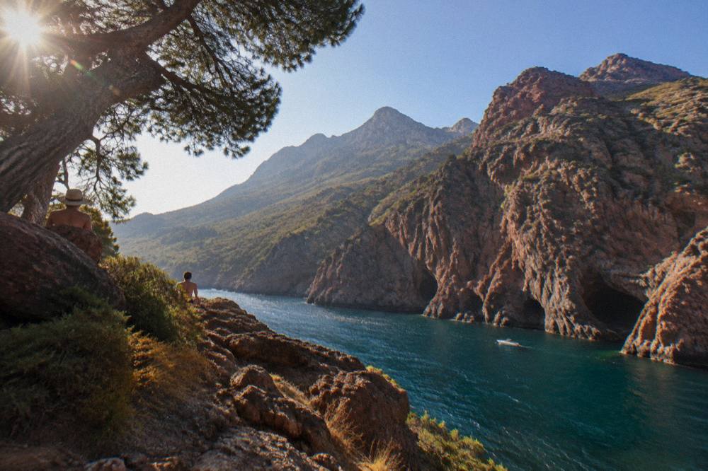 Rocky peaks of the Corsican mountains under a clear summer sky