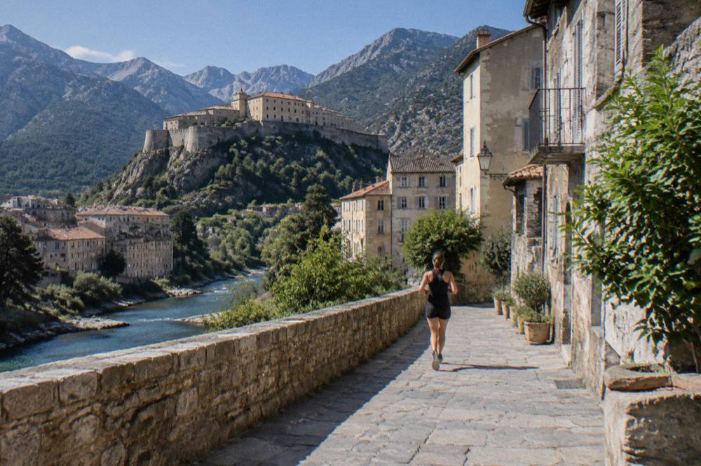 The citadel and old houses of Corte above a mountain river in central Corsica