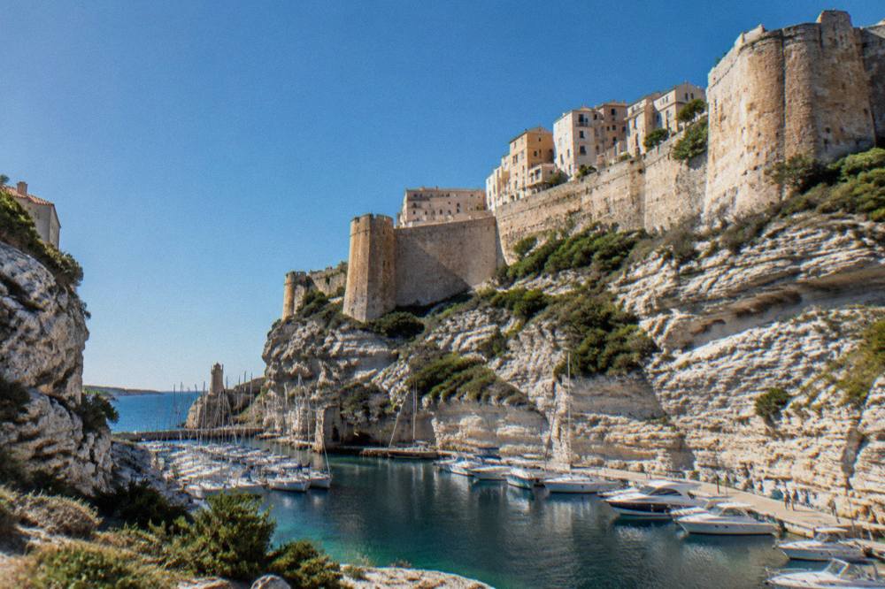 The citadel walls of Bonifacio rising above the harbour entrance